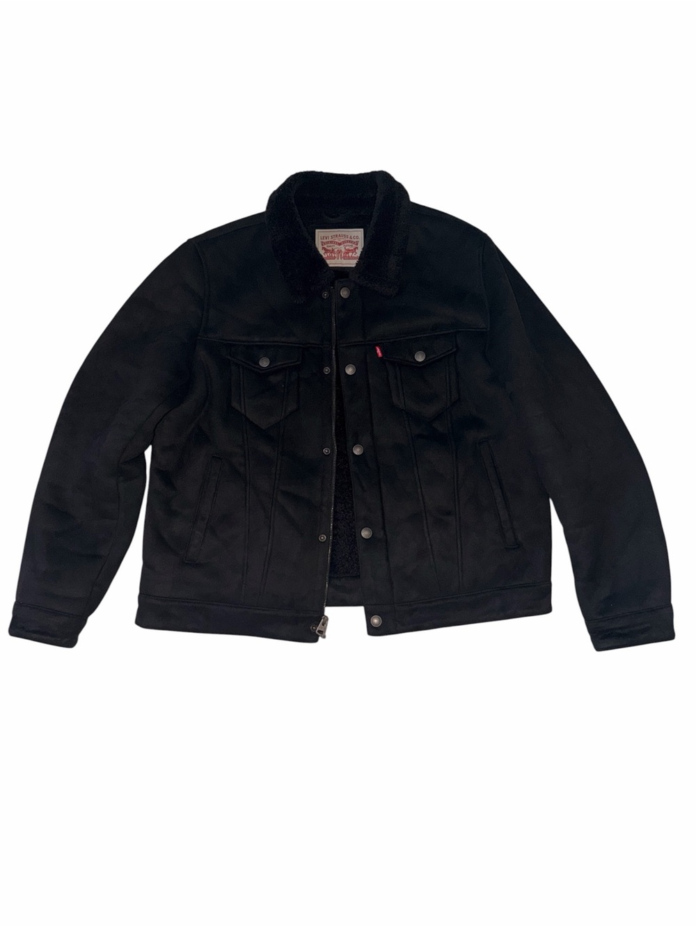 Levi's Men's Sherpa Trucker Jacket Black Denim Button Front Coat Size Large - Picture 3 of 8
